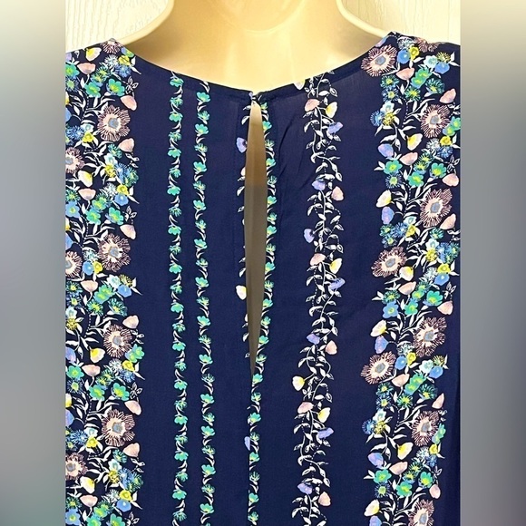 Old Navy Dark Blue Ruffle Shoulder Dress with Pastel Floral Size Small - Picture 5 of 12